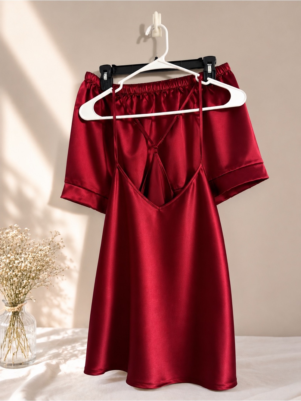 Satin Cami and Shorts Sleep Set - Burgundy